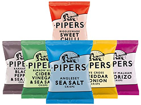 Pipers Crisps Mixed Variety Snack Box (24 x 40g Pack) – Salted, Salt & Vinegar, Cheese & Onion, Sweet Chilli, Black Pepper, Jalapeño