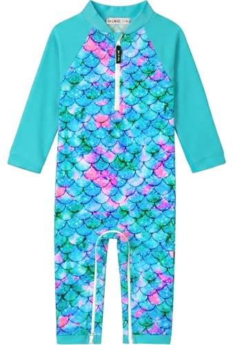 weVSwe Traje De Baño para Niños Pequeños UPF 50+ Protección Solar Tejido Reciclado Bebé Niña Una Pieza Manga Larga Rash Guard Escamas De Pescado Verde 0-6 Meses