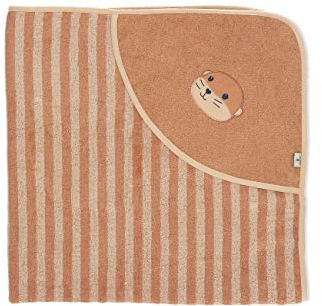 Sterntaler Baby Unisex Badetuch Baby GOTS Otti - Badeponcho Baby, Kapuzenhandtuch, Badehandtuch Kinder gestreift mit Ottermotiv - Bio - braun