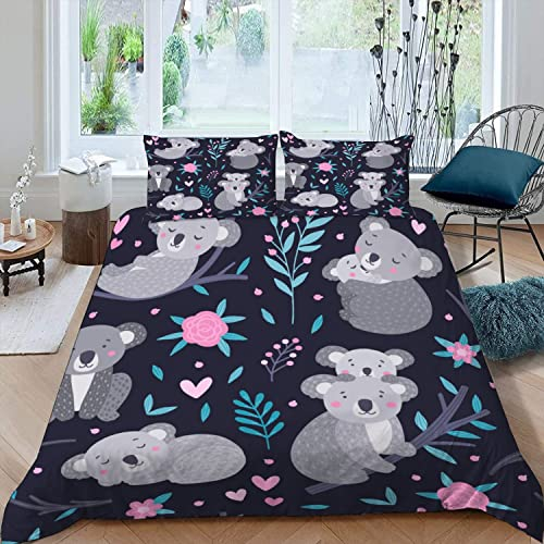 MOUPL 100% Mikrofaser Kinderbettwäsche 135x200 2teilig 3D Motiv Kawaii Tier Koala Bettwäsche mit Reißverschluss Weiche Warm Sommer Bettbezug mit Kissenbezug 80x80 cm für Jungen Mädchen