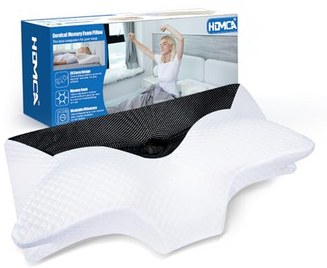 HOMCA Almohada Cervical de Espuma Viscoelastica, Almohada Ortopedica para Soporte de Cuello, Almohadas Ergonómico para Dormir de Lado y Boca Arriba, Negro, 70 x 40 x 8.5/14cm