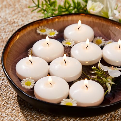 Ashlux Candele Galleggianti Bianche, Confezione da 36, diam 5 cm, 5 Ore di Combustione, Senza Odore e Fumo, Ideali per Matrimoni, San Valentino e Serate Romantiche