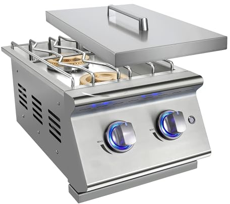 Livory Double Grilling Side Burners for Outdoor Kitchen, 2 * 17,000BTU Nature Gas Burners, Convertible to Liquid Propane, Duty Heavy 304 Stainless Steel, Built-in Side Burner for BBQ Island Grill