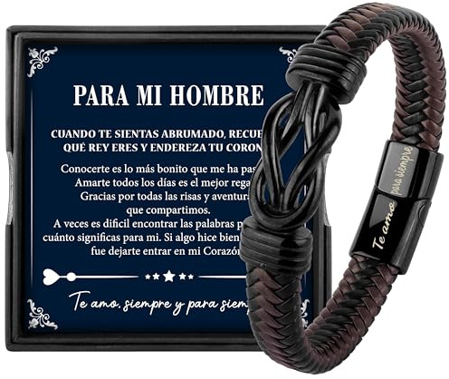 Rebundex Pulsera Hombre Cuero Regalos Originales para Hombre Regalos Cumpleaños San Valentin Navidad Aniversario Pareja Novio Marido
