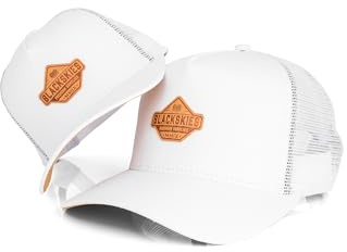 Blackskies® Casquette Trucker Essentials - Lot de 2 Parents Enfants Baseball Look Partenaire Cadeau Mère-Père-Enfant Mini-Me Papa-Fils & Maman-Fille Blanc-Marron 49-54 cm