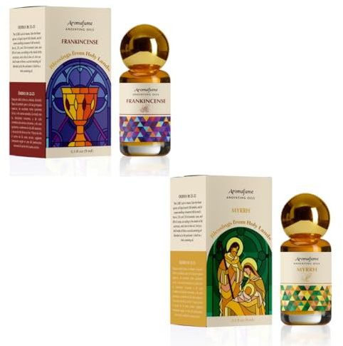 Frankincense and Myrrh Anointing Oil Pack, 9ml x 2, Aromafume | Blessings from The Holy Lands | Blessed Olive Oil from Jerusalem | Biblical Spices | Natural Ingredients | Holy Oil