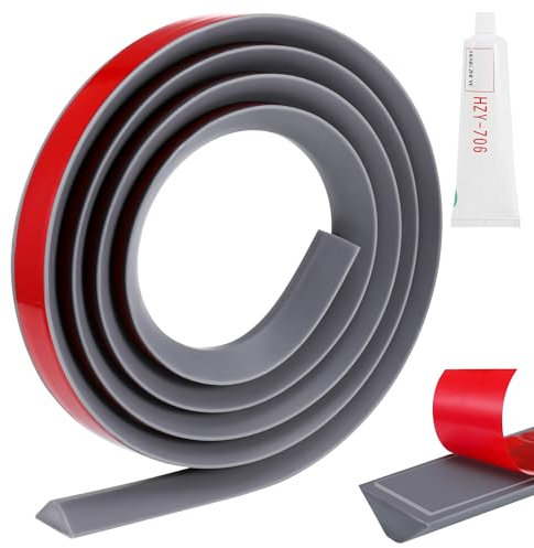 2m Wet Room Floor Barrier, Self-adhesive Shower Water Barrier with Silicone Sealant, Flexible Silicone Shower Threshold Water Barrier, Shower Splash Guard, Grey Shower Seal Strip for Shower Tray Floor