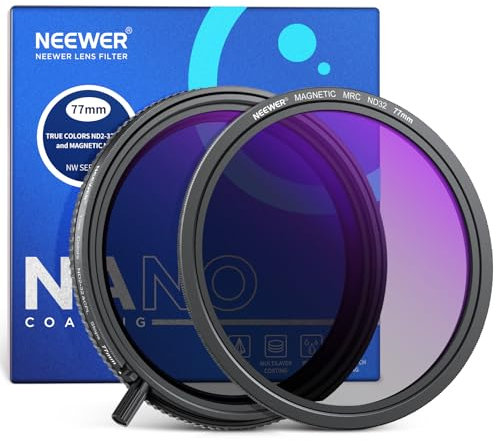 NEEWER Set di 77mm Filtri True Colors ND2-32 Variabile e CPL + Filtro ND32 Magnetico, 2in1 Regolabile Riduzione di Luce Eliminazione di Riflessi Nessun Cambiamento Colore, Nessuna Croce X/Vignettatura