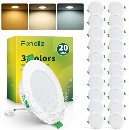 Fondiiz 20 Pack Downlight LED Techo Empotrable, 6W 220V Focos LED Interior Techo Luz Calida Luz Neutra Luz Frío, IP44 ojos de buey led para techo baño, Corte 75mm-90mm, Diámetro 98mm