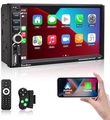 ESSGOO Doppel Din Autoradio mit Wireless Carplay und Android Auto, 7 Zoll HD Bildschirm Auto Radio Display mit Bluetooth, Voice Control, Mirror Link, FM