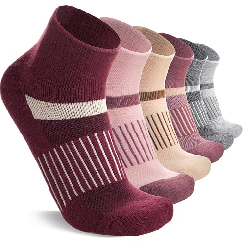 MOSEY KOSY 6 Paires de Chaussettes en Laine Mérinos pour Hommes et Femmes Thermiques Respirantes pour Randonnée Marche Course Travail et Hiver(Série Burgundy,36-42)