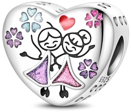 SOUTHPLUS Ciondoli Argento Sterling 925 con Cubic Zirconia Pendenti,Charms per Bracciali,con Braccialetti e Collane Europei, Perfetto Regali per Moglie e Ragazze (Sorelle Cuore)