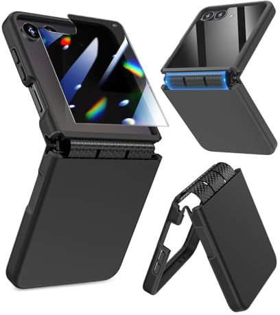 Caka for Samsung Galaxy Z Flip 8 & 7 Case with Hinge & Screen Protector | Removable Tempered Glass, Flexible Hinge Cover, Dual-Layer TPU+PC Structure, Solid Drop Defense, Soft-Touch Finish