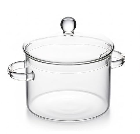 Niubelety 1.5L Glass Saucepan with Lid, Heat-Resistant Stovetop Pot for Cooking, Boiling Soup, Milk, Tea, and Simmering Potpourri (50oz)(GS-01)