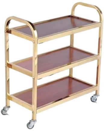 Carrello da cucina a 3 livelli su ruote, in acciaio inox, con parte superiore in legno, carrello portaoggetti con freni, versatile nizer da cucina per mangiare e servire
