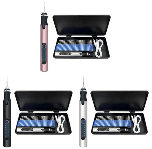 Bolígrafo de grabado inalámbrico recargable por USB con 30 bits, kit de herramientas de grabado ligero de velocidad variable para metal y madera, plateado (negro)