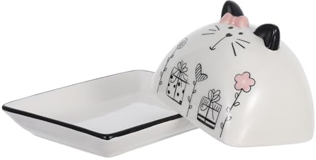 IMIKEYA Butter Storage Case Ceramic Cat Butter Dish, Covered Cheese Holder for Kitchen, Multi-Color, 5.8 X 4.7 X 3.7 Inches