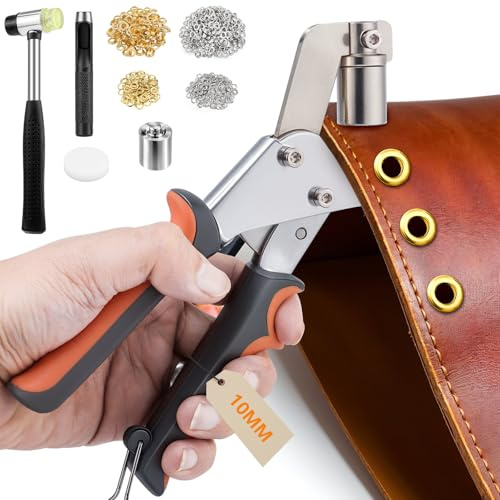 Gyfent Eyelet Punch Kit, 10mm Grommet Tool Kit with 500 Metal Eyelets and Grommets in Gold Grommet Eyelet Pliers Kit Eyelet Tool for Fabric Leather Belt Shoes Clothes