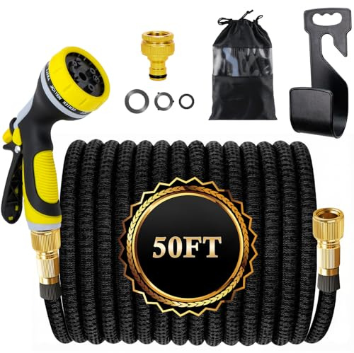 50FT Expandable Garden Hose Pipe, Flexible Garden Hoses with 10 Function Spray Nozzle Hosepipe Fittings Retractable Expanding Water Hosepipes for Gardening (50FT/15 Meters)
