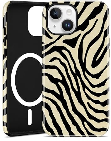 Jusy Mobilskal för iPhone 15, Estetiskt Zebramönster Design, Stötsäkert Bumperfodral i Två Lager, Beige | Aesthetic Zebra-tryck mönster mobilskal, kompatibel med MagSafe, tvåskikts stötdämpning