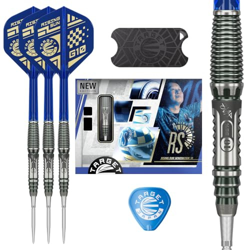 Target Japan Rising Sun G10.5 Steel Tip Darts with Kflex, 24G | 90% Tungsten Dart Set, K-Flex Flights and Shafts No.2, Swiss Storm Nano Point Tips, Point Guard/Stand, Haruki Muramatsu Gen 10.5