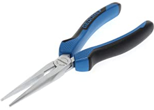 GEDORE Flachrundzange, lange Backen, gezahnt, gerade, induktiv gehärtet, 2-Komponenten-Griff, Länge 200 mm, 8132-200 JC