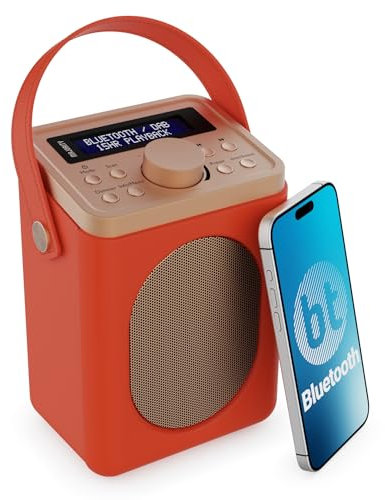 Portable DAB+ Radio with Bluetooth | 15 Hour Battery Playback and Mains Powered | Dual Alarm & Snooze Function | 20+ Presets, LED Display, FM, Headphone Jack | MAJORITY Little Shelford (Red)