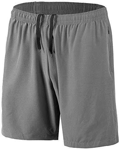 Herren Sport Shorts Schnell Trocknend Kurze Hosen mit Reißverschlusstaschen (Grau XL)