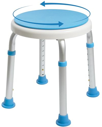 Vaunn Medical Tool-Free Assembly Adjustable Swivel Shower Stool Seat Bench with Anti-Slip Rubber Tips for Safety and Stability