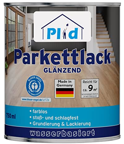 PLID® Parkett - Klarlack - glänzend geeignet zum Versiegeln von Kork-, Parkett & Holzfußböden, Holztreppen sowie Möbeln im Innenbereich stoß - schlagfest strapazierfähig - Made in Germany 0,75l
