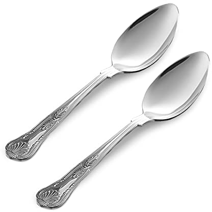 Serving Spoons Cutlery Set Pack of 2 - Premium Quality Kings Pattern Stainless Steel Serving Spoons Large Multifunctional Dessert Table Rice Spoon Kitchen Utensils Set