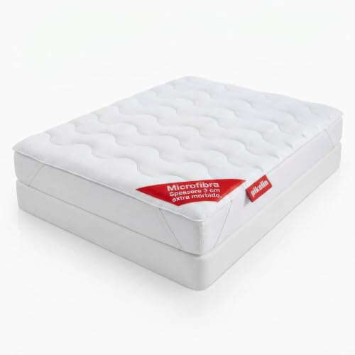 PIKOLIN - Topper Matrimoniale 160x190 cm | in Microfibra Alto 3 cm, Coprimaterasso Extrasoft | Traspirante e Lavabile, Comfort da Hotel | Perfetto per Pelli Sensibili e Allergie, Modello Sakai