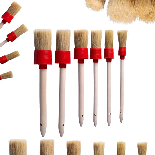 ToolSpace Lot de 6 Pinceau Rond 20/25/30/35/40/45 mm Pinceaux avec Poil Naturel pour Peinture Rechampir - Brosse pour Meubles Cire - avec Manche pour Nettoyage Voiture Retouches - Précise Angle