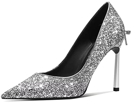 Castamere Femmes Aiguille Haut High Talon Heel Fermé Pointu Bout Slip-on Escarpins Nœud Papillon Mariage Party Sexy Dress Classique Chaussures Argent 37 EU