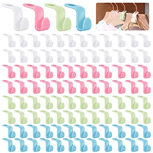 Sanrolax Kleiderbügel Verbindungshaken 100Pcs, Platzsparend Vier Farben Platzsparende Kleiderbügel Mini Kleiderbügelhaken, Clip Haken Kunststoffhaken für Bügel Schrank Platzeinsparung