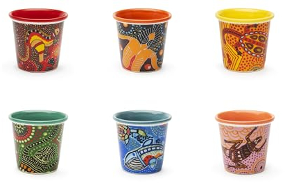 Excelsa Aboriginal Set 6 Bicchierini da Caffè, Porcellana, Capacità 90 Ml., Decori Assortiti