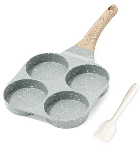 RIOVARM Antiadherente Sartén Tortilla Inducción Sartén para Huevos Granito Sartén Pequeña sin PFOA Redonda 4 agujeros Sartén escalfadora de huevos para el desayuno Sartén para tortitas