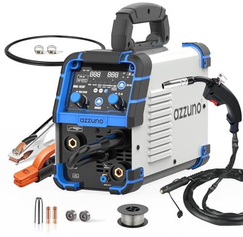 AZZUNO Aluminum MIG Welder 155Amp, Dual Vlotage 110V/220V 5-in-1 Welder Machine Gasless MIG/Gas MAG/Aluminum MIG/Stick/Lift TIG Welding, Multiprocess Welding Machine
