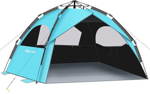 Glymnis Tienda de Playa para 4 – 6 Personas, Carpa de Playa Hidráulica Automática Portátil Protección Solar UPF 80+ Protección UV Ventilación con Bolsa de Transporte para Exteriores Playa Picnic