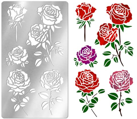 UNICRAFTALE Rosor metallmall blommor låg ritmallar rostfritt stål målningsmallar återanvändbar blommall för målning på vägg canvas trä hantverk möbler papper