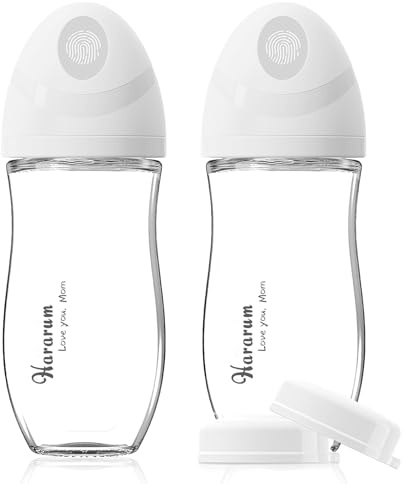 Natural Glass Baby Bottle, Baby Bottles Set with Medium Flow Teat (M), 3+ Months, 240 ml, Wide-Neck, BPA Free, Pack of 2 - White