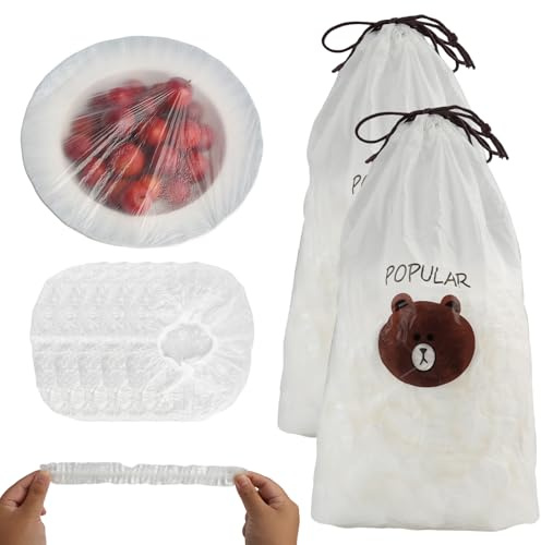 Lot de 200 Couvercles Alimentaires Élastiques en Polyéthylène, Sacs de Conservation Réutilisables, Film Alimentaire Hermétique pour Fruits, Légumes et Restes, pour la Cuisine et les Repas en Voyage