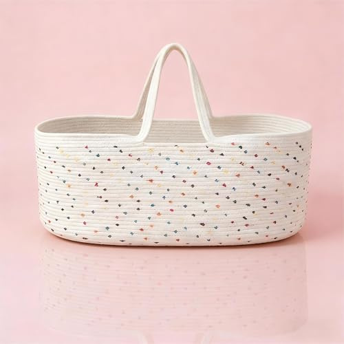 FALVIA Baby Dolls Bassinet,Foldable Baby Doll Carrier Cotton Rope Bed,White with Colorful Polka Dots,Doll Cradle Bed for 16-22 inch