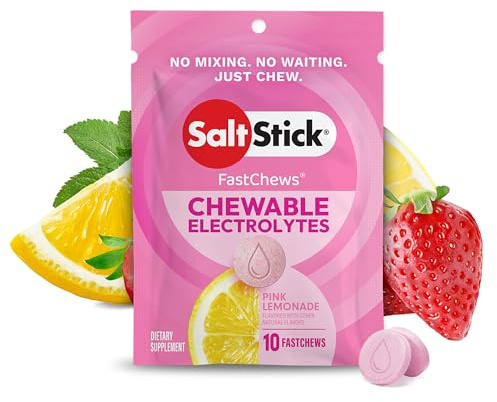 SaltStick Fastchews, Electrolyte Replacement Tablets for Rehydration, Exercise Recovery, Youth & Adult Athletes, Hiking & Sports Recovery, 1 x Packet of 10 Tablets (Pink Lemonade)