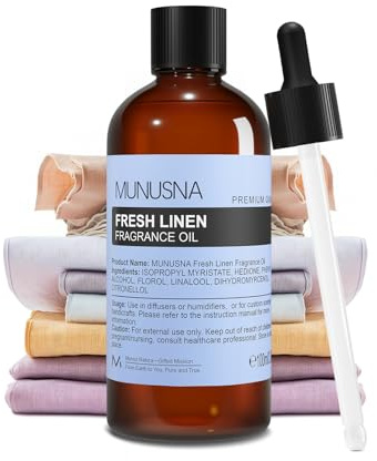 MUNUSNA Fresh Linen Fragrance Oil 100ml for Diffusers | Crisp Linen Notes for Home Aromatherapy, Humidifiers, Candle Making and Soap Making, Ideal for DIY Handmade