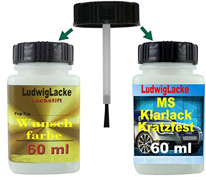 LudwigLacke 375 Atollblau für Mercedes Lackstift Set Autolack & Klarlack je 60ml