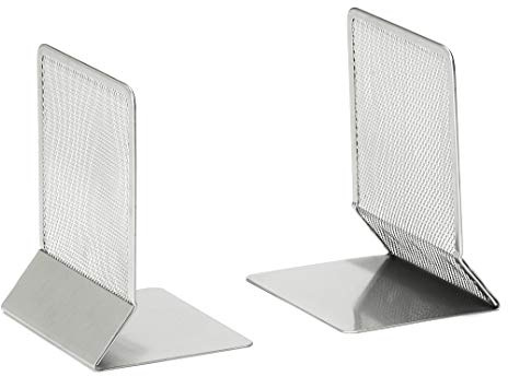 OSCO Wiremesh Bookends, Heavy Duty Metal Mesh Book Supports for Shelves, Bookcases & Desks, Non-Slip Base, Ideal for Home, Office, School or Library Use, Pack of 2 – Silver