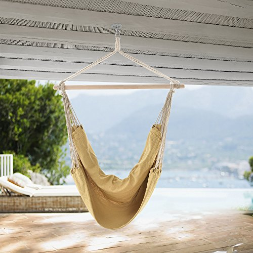 casa.pro Hängesessel XXL Hängestuhl 2 Personen Hängesitz bis 150 kg Baumwolle Hängematte inkl. 360° Swivel Hängeschaukel Beige