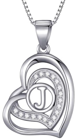 Morella Damen Halskette Herz Buchstabe J 925 Silber rhodiniert mit Zirkoniasteinen weiß 46 cm