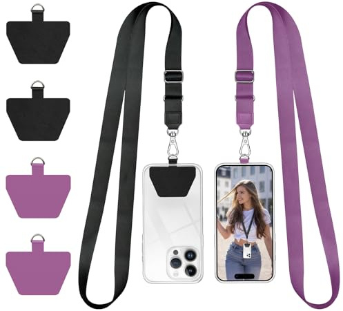 Doormoon Cell Phone Lanyard, Cellphone Lanyard Universal Adjustable Phone Neck Strap Leash Charm Phone Accessorie for Smartphone Safety Tether System, 2 Pack, Black Purple